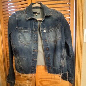 KUT from the Kloth XS Cropped Denim Jacket Raw Hem Medium Wash Jean Jacket